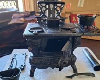 Miniature Cast Iron Cook Stove with Accessories