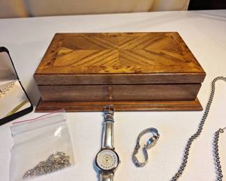 Jewelry Box Lot with Watches, Costume Jewelry  .925 Sterling Pieces