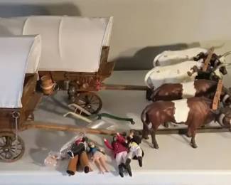 Handcrafted Covered Wagon  Oxen Figurine Sets