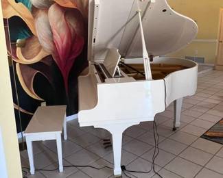 WHITE BABY GRAND PIANO W/ BUILT-IN HUMIDIFIER