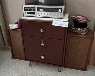 MCM STEREO W/ SPEAKERS; MCM-LIKE CHEST OF DRAWERS; 45'S