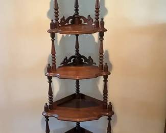 Hand Carved Wood 5 Shelf Corner Etagere