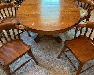 Oak Pedestal Table Six Pilgrim Hardwood Chairs