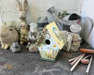 Outdoor Decor Including Some Cement Animals