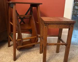 Vintage Step Stool and Wooden Table