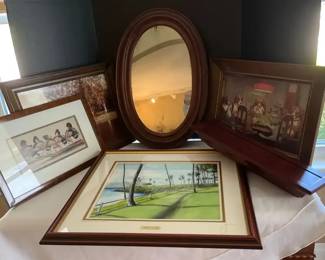 Various Paintings, Mirror And Shelf.