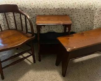Vintage Captains Chair, Side Table, BenchChest