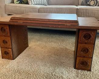 Antique Wood Sewing Table Converted into Coffee Table