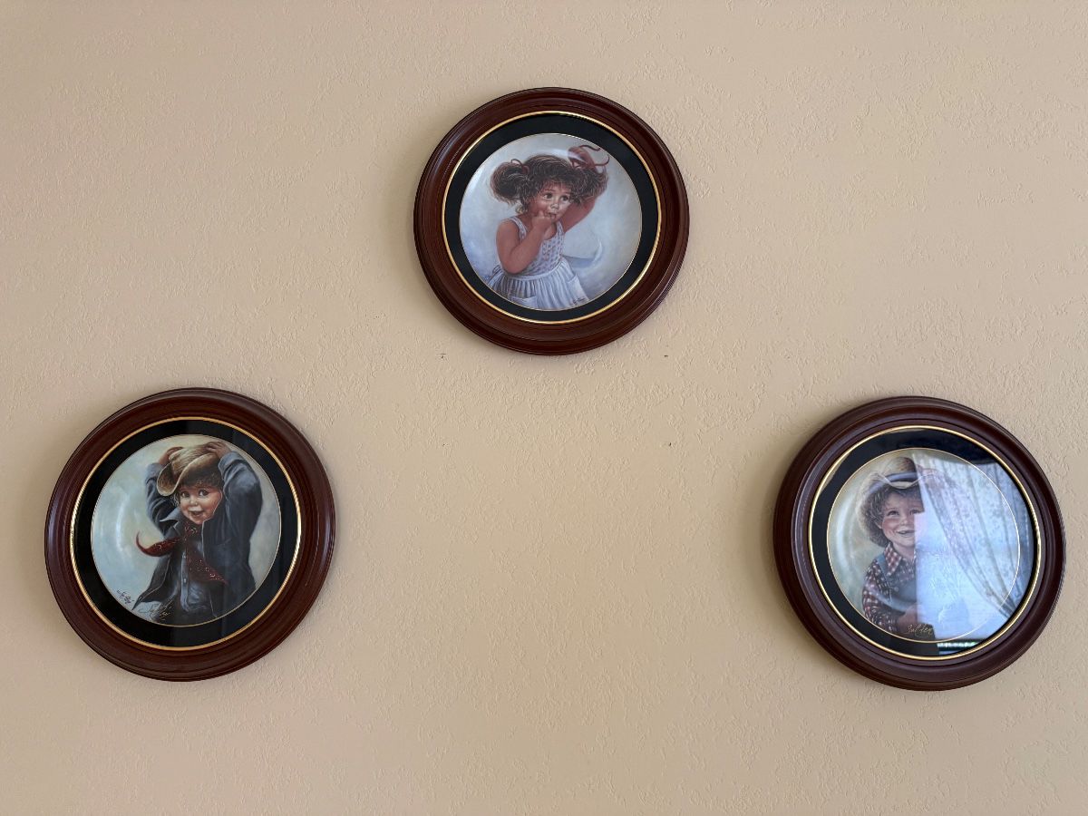 three round framed decorative wall art pieces vintage