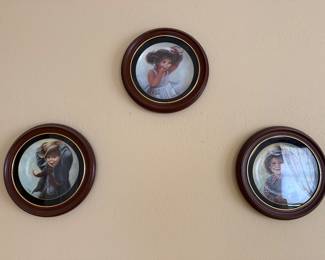 three round framed decorative wall art pieces vintage