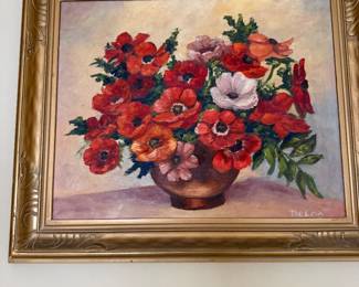 framed floral wall art/ vintage style painting