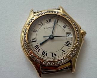 Cartier cougar 18 K yellow gold watch face with diamond Bezel  1171