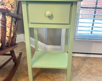 #012		Small Mint Green Painted End Table/Nightstand w 1 Drawers. As Is paint chip on drawer pull 26”h x 12”w	 $ 24.00 																						