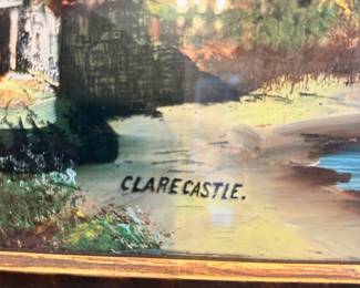 #015		Antique Reverse Painted (on glass) Clare Castle. Mother of Pearl-like inlay. Gorgeous! 29.5”w  x 19.5”t	 $ 85.00 																						