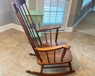 #011		Maple Rocking Chair w Custom Yellow Floral Cushions 24”w x 22” seat d x 41”h	 $ 65.00 																						
