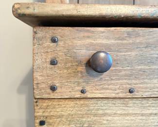 #010		Primitive American Pie Safe w Hutch Punched Aluminum Cabinet Doors . Square Nailheads, Worm Wood Look. 1 Pc Heavy! 42.5Wx 8”Dx 72.5”H	 $ 375.00 																						