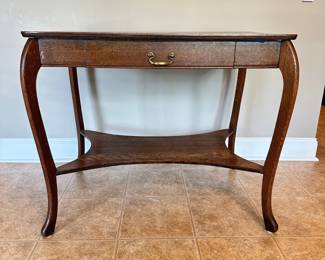 #014		Antique Library Table. Tiger Oak Look. 1 drawer, 1 Lower Shelf Some light scratches on top (shown in picture). Overall amazing condition for such an old piece. 36”w x 23.5”d x 30”t	 $ 180.00 																						