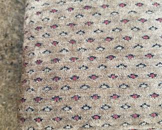 #040 Large upholstered bench. Padded. Red/Gold w diamond pattern. AS IS Wood finish 62.5"w x 22.5"d x 15.5"h $35.00