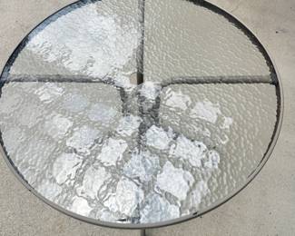 #009		Round Glass Top Patio Table w Metal Base 36”. As is finish on frame	 $ 32.00 																						