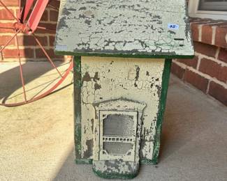 #019		Handmade Chapel-style birdhouse with rustic, distressed Green and White painted finish 16.5”t x 10.5”w	 $ 20.00 																						