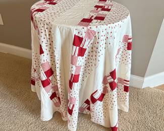 #028		Handmade Vintage Patchwork “Quilt” Single Layer Tablecloth 82” Round	 $ 22.00 																						
