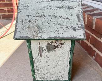 #019		Handmade Chapel-style birdhouse with rustic, distressed Green and White painted finish 16.5”t x 10.5”w	 $ 20.00 																						