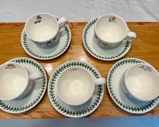 #051 Set of 5 Portmeirion Botanic Garden Flower of the Month Footed Teacups and Saucers $60