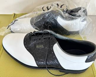 #026		FootJoy DryJoy Golf Shoes Aquaflex Leather System Crocodile Men’s 13 Blk & Wht	 $ 20.00 																						