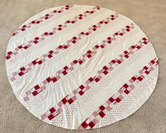 #028		Handmade Vintage Patchwork “Quilt” Single Layer Tablecloth 82” Round	 $ 22.00 																						