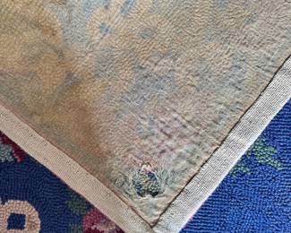 #031		Vintage Tufted Machine Made Rug. Blue w Red/Pink Floral 66”L x 42”W Beautiful, vivid colors. Fabric backing shows some wear.	 $ 55.00 																						