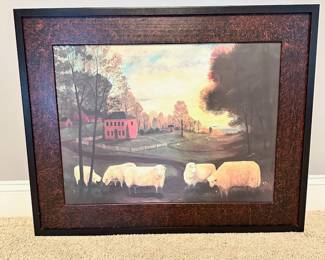 #030		Primitive American Folk Art “Rogues Bluff Farm" by Elizabeth Gilkey in wide painted frame 30.5”w x 24.5”	 $ 38.00 																						
