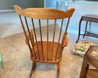 #011		Maple Rocking Chair w Custom Yellow Floral Cushions 24”w x 22” seat d x 41”h	 $ 65.00 																						