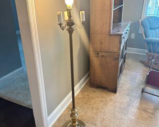 #036		Stiffel-style 4-light brass candelabra floor lamp with torchiere mogul light 52”h	 $ 25.00 																						