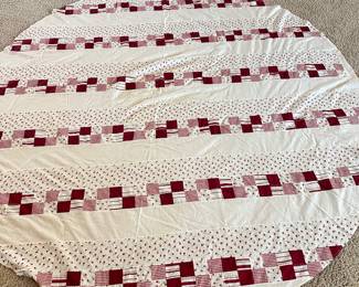 #028		Handmade Vintage Patchwork “Quilt” Single Layer Tablecloth 82” Round	 $ 22.00 																						