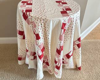 #028		Handmade Vintage Patchwork “Quilt” Single Layer Tablecloth 82” Round	 $ 22.00 																						