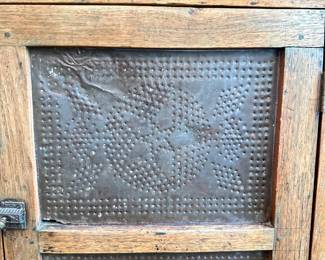 #010		Primitive American Pie Safe w Hutch Punched Aluminum Cabinet Doors . Square Nailheads, Worm Wood Look. 1 Pc Heavy! 42.5Wx 8”Dx 72.5”H	 $ 375.00 																						