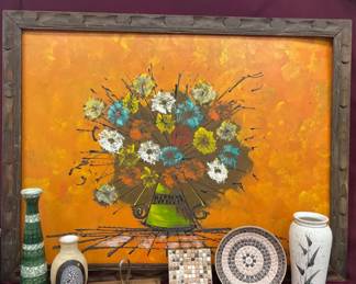 005 Mid Century Modern Abstract Floral Painting  Decor
