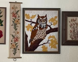 Groovy Owl  Floral Framed Tapestry  Needlepoint