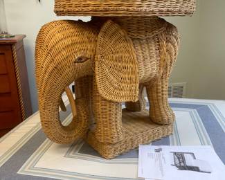 Vintage wicker elephant table with tray top