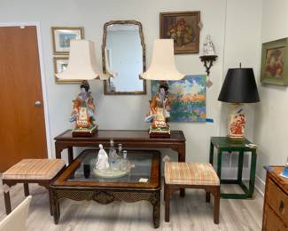 Ethan Allen console and stools
