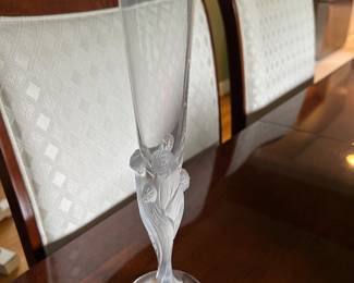 vintage Erté "Majestique" crystal champagne flute featuring a figural frosted glass stem