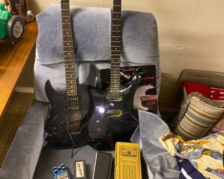 Guitars and pedals.