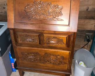 wood carved secretary desk