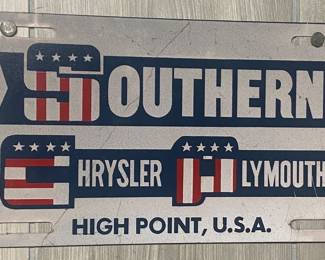 Vintage Southern Chrysler Plymouth High Point, N.C. Dealer Tag