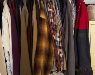 Assorted jackets and clothing