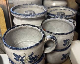 Owen pottery canister and bean mugs