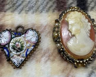 Vintage Mosaic Pendant and Cameo