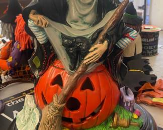Vintage Ceramic Halloween Witch Figurine with Lighted Base 