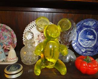 Glass Mickey Mouse and other bric-a-brac