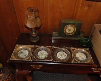 Jade/Marble mantel clock and more